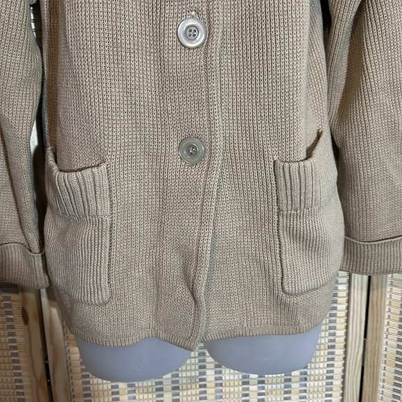 Ms Casuals Vintage 1990s Tan Mock Turtleneck Loose Knit Cardigan Sweater Small - Picture 7 of 16